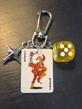 Joker Card & Yellow Dice Keychain Charm - Unbranded